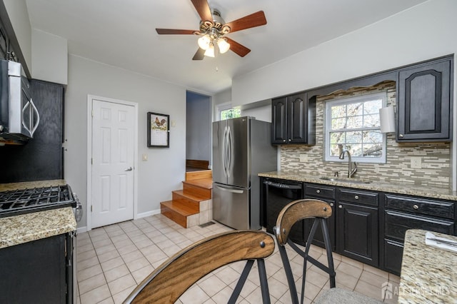 47 Lincoln Ave, Jamesburg, NJ 08831 - kitchen with ceiling fan, a sink, backsplash, and stainless steel appliances