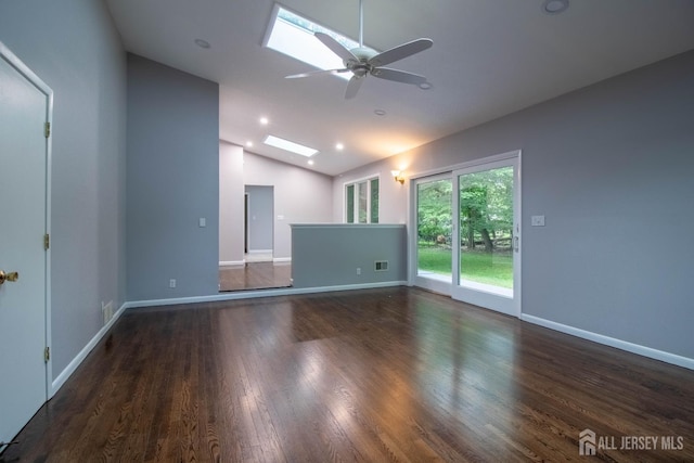 33 Timber Rd, Edison, NJ 08820 - unfurnished room with vaulted ceiling, a ceiling fan, wood finished floors, and a skylight