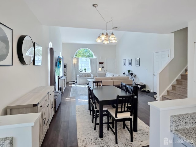 9 William Martin Way, Flemington, NJ 08822 - dining space featuring a chandelier, dark wood-style flooring, and stairway