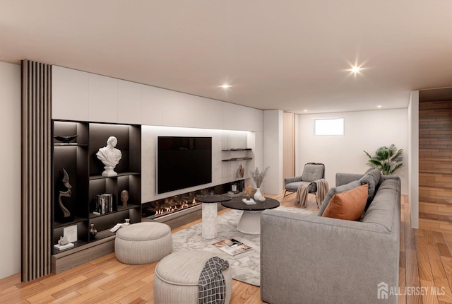 living room featuring recessed lighting and light wood finished floors