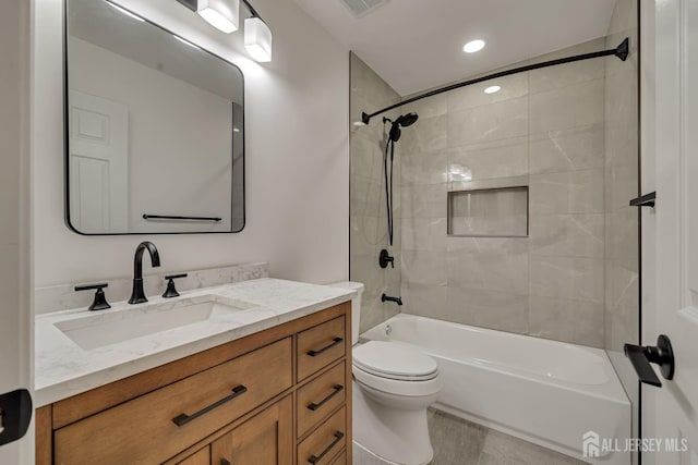 26 Desoto Dr, Franklin Twsp, NJ 08823 - bathroom featuring vanity, shower / bathtub combination, and recessed lighting