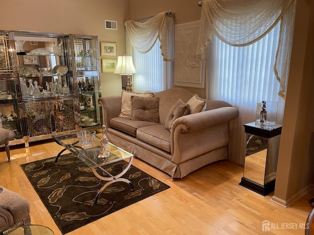 living room with hardwood / wood-style flooring