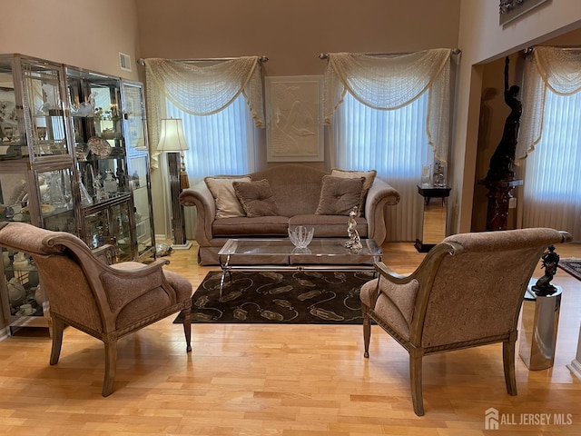 sitting room featuring a wealth of natural light and light hardwood / wood-style floors