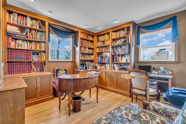 office space featuring light hardwood / wood-style floors