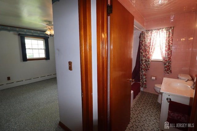 13 Olchaskey Ave, South River, NJ 08882 - full bath featuring vanity, a baseboard radiator, and a ceiling fan