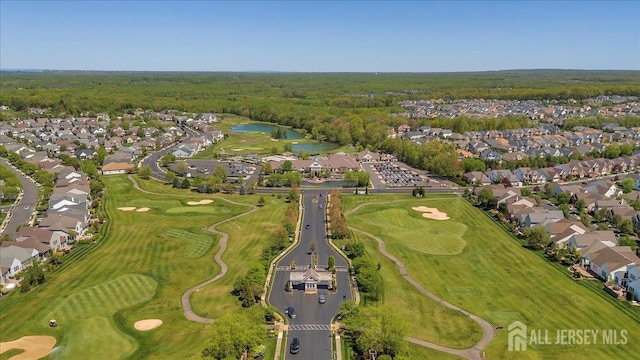 1 Ballybunion Dr, Monroe, NJ 08831 - aerial overview of property's location with a large body of water, nearby suburban area, a heavily wooded area, and a golf course
