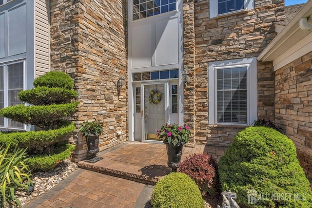 1 Ballybunion Dr, Monroe, NJ 08831 - doorway to property with stone siding