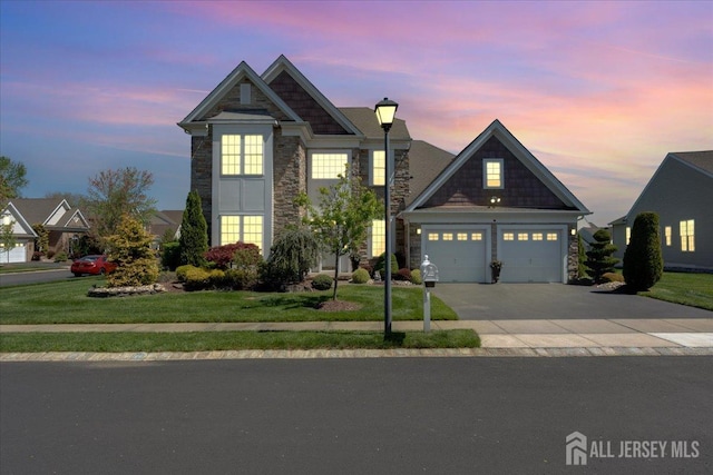 1 Ballybunion Dr, Monroe, NJ 08831 - view of front of home featuring stone siding, a yard, and driveway