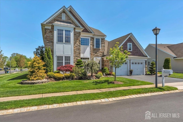 1 Ballybunion Dr, Monroe, NJ 08831 - view of front of home with stone siding, driveway, and a front yard