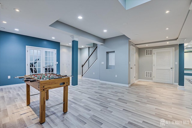 37 Muirfield Blvd, Monroe, NJ 08831 - game room with light wood finished floors, french doors, recessed lighting, and ornate columns