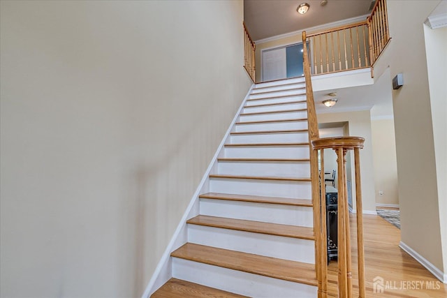 37 Muirfield Blvd, Monroe, NJ 08831 - stairs with a towering ceiling, ornamental molding, and wood finished floors