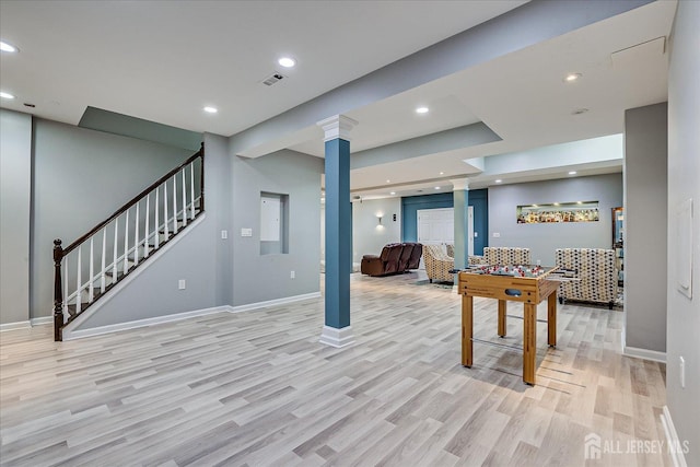 37 Muirfield Blvd, Monroe, NJ 08831 - rec room with ornate columns, light wood finished floors, and recessed lighting