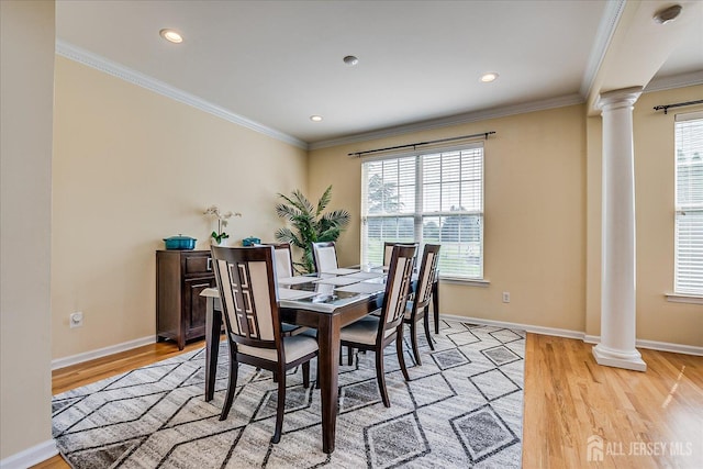 37 Muirfield Blvd, Monroe, NJ 08831 - dining space with ornate columns, ornamental molding, plenty of natural light, light wood-style floors, and recessed lighting