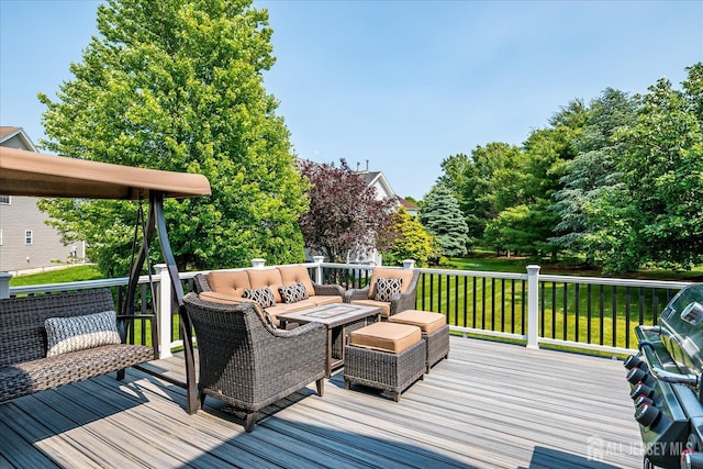 37 Muirfield Blvd, Monroe, NJ 08831 - deck with outdoor lounge area, a lawn, and a grill