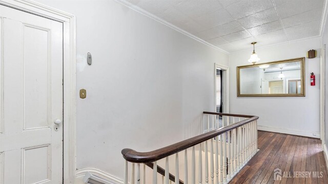 hall featuring dark wood-type flooring and ornamental molding