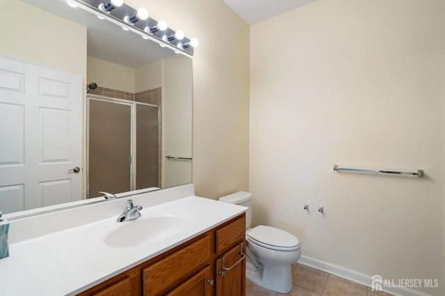 540 Cranbury Rd Unit 407, East Brunswick, NJ 08816 - full bathroom with vanity, toilet, baseboards, tile patterned floors, and a shower stall