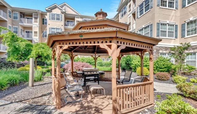 view of patio / terrace featuring area for grilling and a gazebo