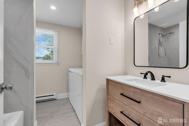 377-B Old Nassau Rd, Monroe, NJ 08831 - bathroom with baseboard heating, separate washer and dryer, and vanity