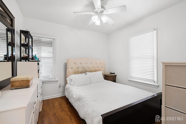 2903 Grasselli Ave, Linden, NJ 07036 - bedroom with dark wood-style flooring, baseboards, and a ceiling fan