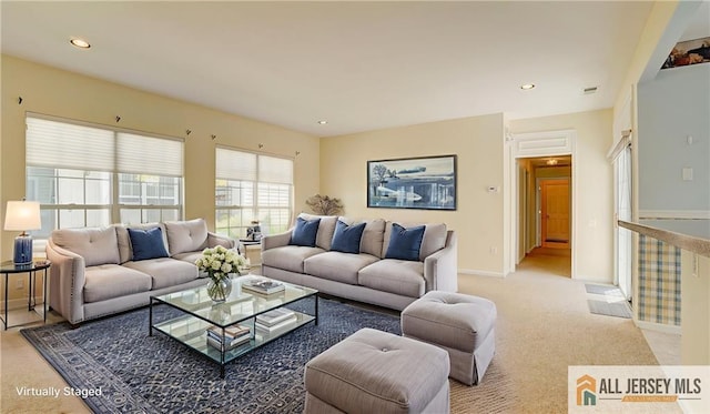 532 Waterside Blvd, Monroe, NJ 08831 - living area with light colored carpet, baseboards, and recessed lighting