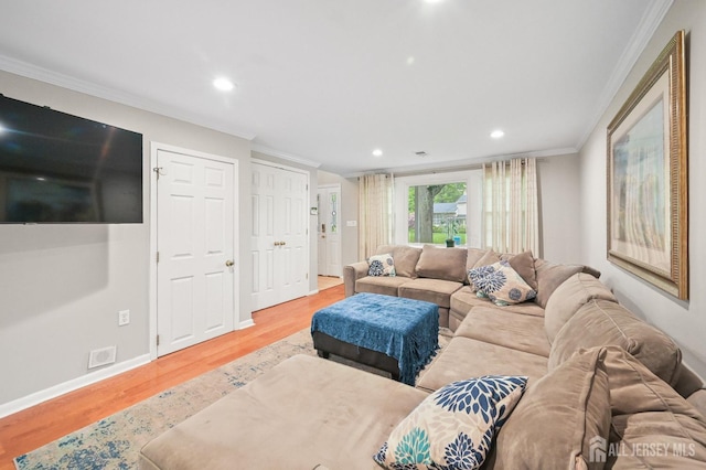 134 Devon Rd, Colonia, NJ 07067 - living area featuring ornamental molding, wood finished floors, and recessed lighting