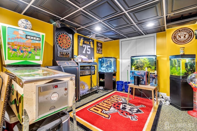 game room featuring an ornate ceiling