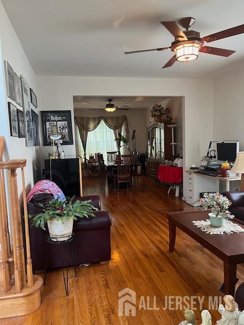 11 Pebble Beach Ct, Monroe, NJ 08831 - living area featuring a ceiling fan and wood finished floors