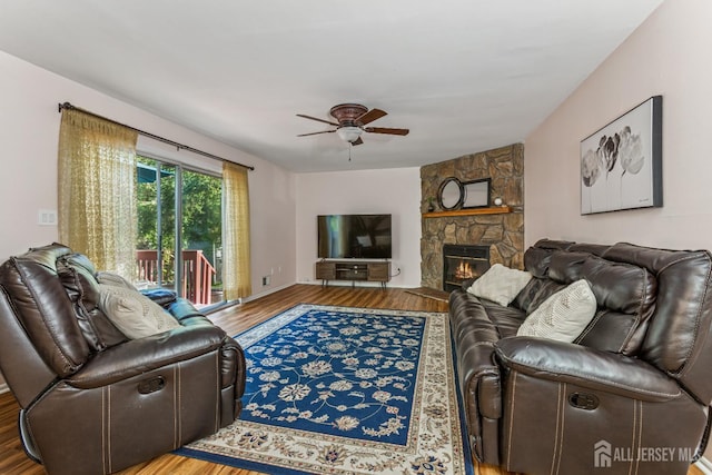 192 Middlesex Ave, Piscataway, NJ 08854 - living room with wood finished floors, ceiling fan, and a fireplace
