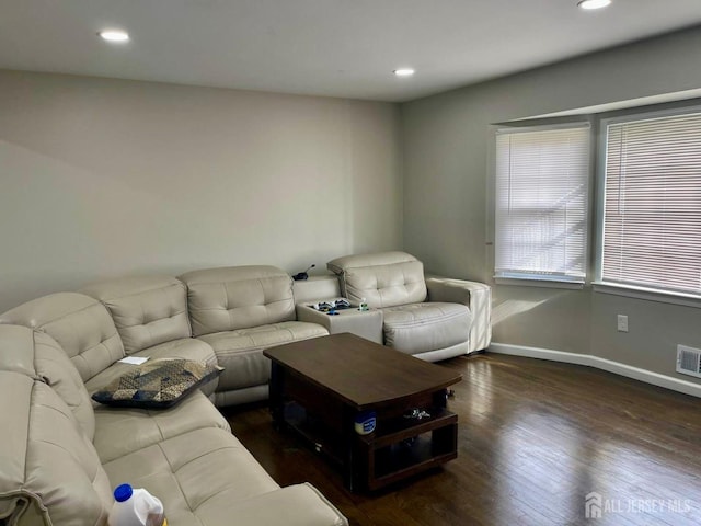 living room featuring dark hardwood / wood-style flooring