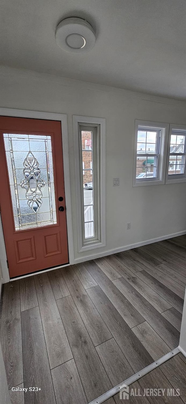 foyer entrance with hardwood / wood-style flooring