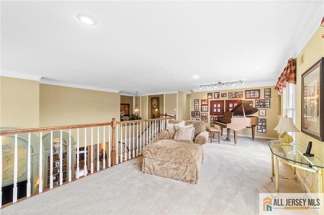 8 Tamarack Rd, Monroe, NJ 08831 - sitting room with crown molding, carpet flooring, and rail lighting