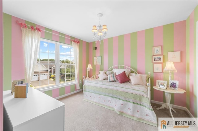 8 Tamarack Rd, Monroe, NJ 08831 - carpeted bedroom with a chandelier and wallpapered walls