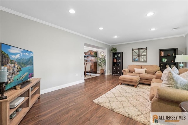 39 Evergreen Ter, Monroe, NJ 08831 - living area with crown molding, wood finished floors, and recessed lighting