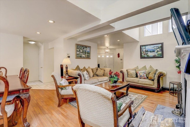 living room with light hardwood / wood-style floors