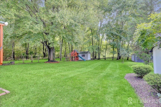 view of yard with a shed