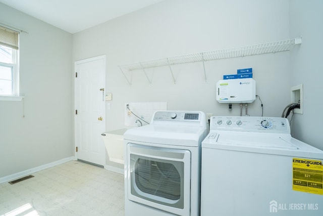23 Heather Ct, Plainsboro, NJ 08536 - laundry room featuring washer and clothes dryer, light floors, and baseboards