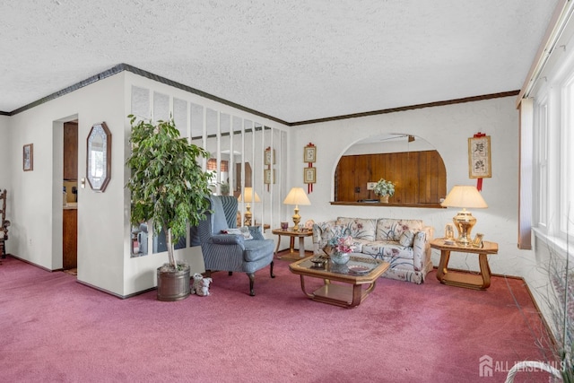92 Maplewood Ave, Edison, NJ 08837 - carpeted living room with a textured ceiling and ornamental molding