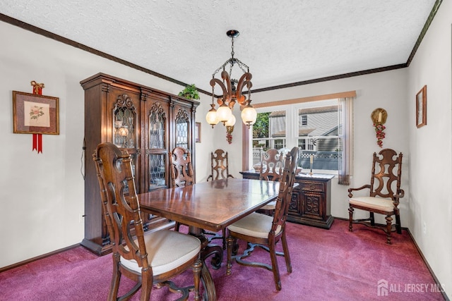 92 Maplewood Ave, Edison, NJ 08837 - dining area with a chandelier, dark colored carpet, crown molding, and a textured ceiling