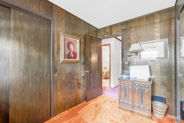 92 Maplewood Ave, Edison, NJ 08837 - hall with carpet floors, wooden walls, and a textured ceiling