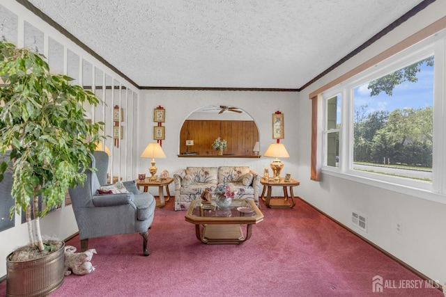 92 Maplewood Ave, Edison, NJ 08837 - living area with carpet floors, a textured ceiling, and ornamental molding