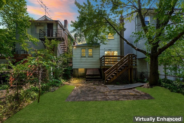 51 Delafield St, New Brunswick, NJ 08901 - rear view of property with stairs, a patio, and a chimney