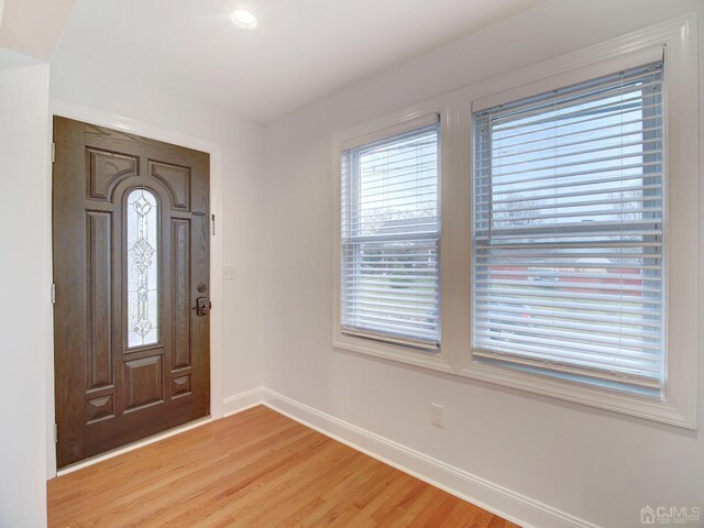 foyer entrance with light hardwood / wood-style flooring