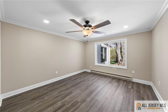 265 Crosse Dr Unit 265A, Monroe, NJ 08831 - unfurnished room with baseboard heating, dark wood-style floors, baseboards, a ceiling fan, and recessed lighting