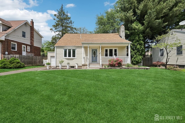 54 Morningside Rd, Colonia, NJ 07067 - view of front facade featuring covered porch, a chimney, a garage, and a shingled roof