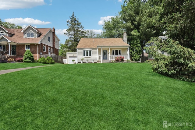 54 Morningside Rd, Colonia, NJ 07067 - view of front of house featuring covered porch, a front lawn, and a chimney