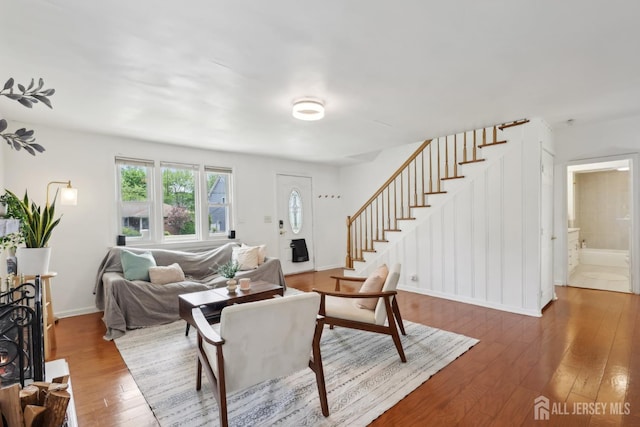 54 Morningside Rd, Colonia, NJ 07067 - living area featuring hardwood / wood-style flooring, stairway, and baseboards