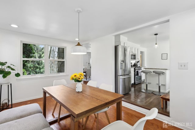 54 Morningside Rd, Colonia, NJ 07067 - dining space featuring baseboards, dark wood finished floors, and recessed lighting