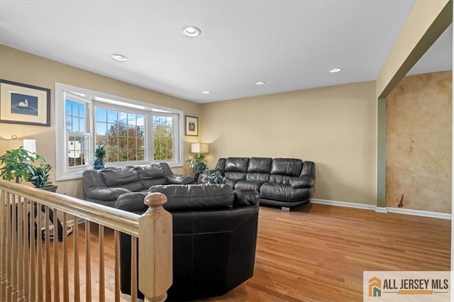 living room with hardwood / wood-style floors