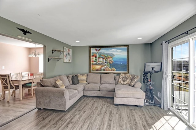 40 Forest Garden Dr, Old Bridge, NJ 07747 - living area with wood finished floors, a chandelier, and recessed lighting