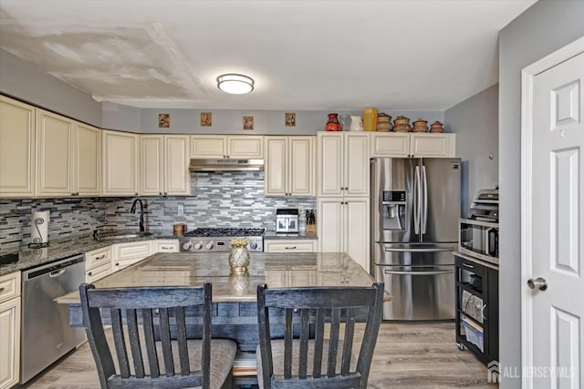 40 Forest Garden Dr, Old Bridge, NJ 07747 - kitchen with appliances with stainless steel finishes, cream cabinets, a sink, and under cabinet range hood